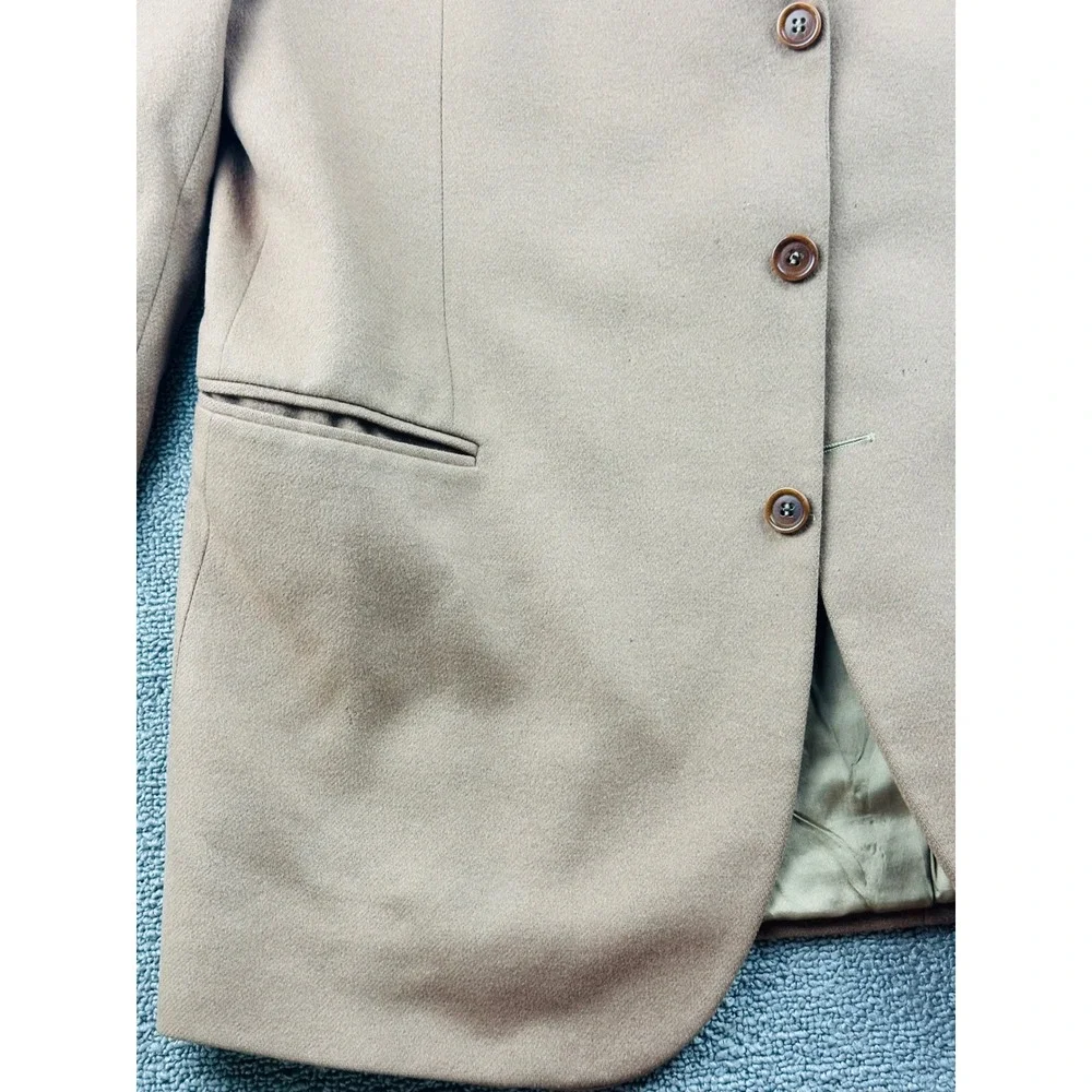 Vintage LEVETI Blazer Men 44R Tan Wool Cashmere Italy 3-Button Sport Coat Office